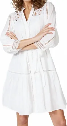 Esqualo Wagna Dress With Plumetis Lace Embroidery In White
