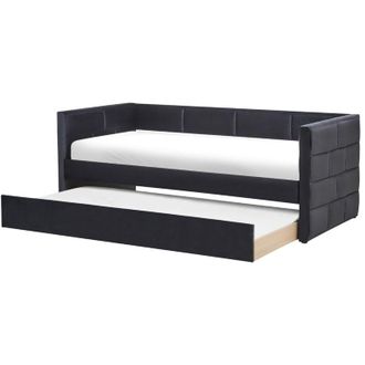 Beliani Letto singolo con secondo letto a scomparsa in velluto nero 90 x 200 cm Chavonne