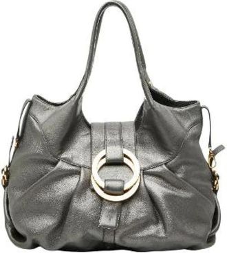 Bulgari Pre-owned Shoulder Bags, female, Gray, Size: ONE SIZE Pre-owned Chandra Leather Handbag
