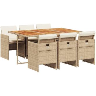 vidaXL vidaXL Set da Pranzo da Giardino 7 pz con Cuscini Beige in Polyrattan