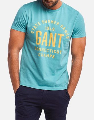 GANT Mens GANT Mens T Shirt Crew Neck Short Sleeve - Blue/Green - Size: 40