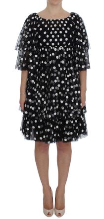 Dolce & Gabbana Black White Polka Dotted Ruffled Womens Dress