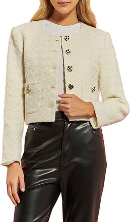 English Factory Premium Textured Houndstooth Crop Jacket in Ivory at Nordstrom, Size Medium
