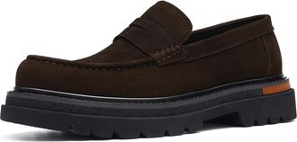 Generic Mens Retro Comfortable Thick Sole Loafers Suede Leather Casual Moccasins Slip On Shoes,Brown,10.5