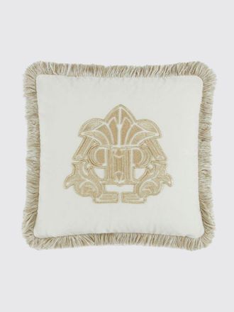 Philipp Plein Cuscino quadrato Gothic in velluto con monogramma ricamato e frange