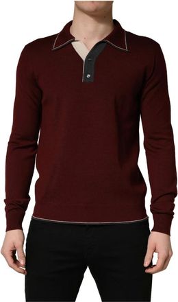Dolce & Gabbana Polo Shirts, male, Brown, Size: L Re-Edition Wool Long Sleeves T-shirt