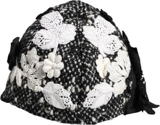 Dolce & Gabbana Zwart Wit Bloemig Cloche Hoed - Dames - Hoeden - Zwart - ONE Size - Katoen - Accessoires
