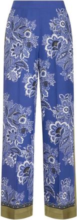 Etro Blauwe Zijden Casual Broek - Dames - Straight fit broeken - Blauw - S - Broeken
