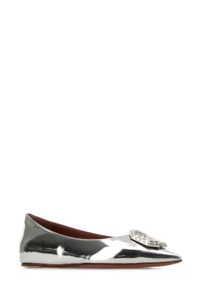 Amina Muaddi Womens Silver Leather Camelia Ballerinas Silverwhite Ballerine Flat Shoes
