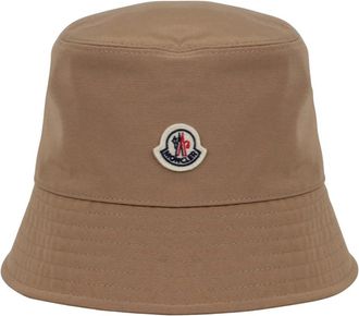 Moncler Bucket Hat met Applicatie - Dames - Hoeden - Beige - M - Katoen - Accessoires