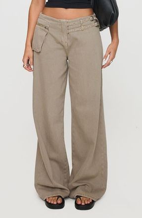 Princess Polly Paltrow Low Rise Wide Leg Cargo Jeans in Washed Brown at Nordstrom, Size 10