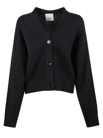 Allude Cropped V-Neck Cardigan with Button Fastening and Ribbed Edges