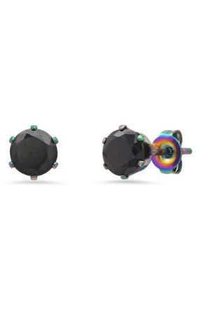 HMY Jewelry IP Stainless Steel Simulated Diamond 6mm Stud Earrings in Multi at Nordstrom Rack