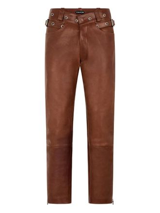 Tom Ford buckle leather trousers - Brown