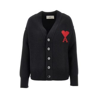 Ami Wool cardigan with Ami de Coeur inlay Woman XS