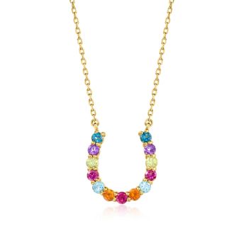 Ross-Simons Multi-Gemstone Horseshoe Necklace in 18kt Gold Over Sterling
