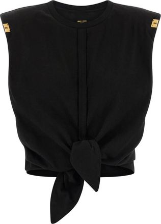 Elisabetta Franchi Tops, Dames, Zwart, XS, Katoen, Cropped T-shirt met Knoop