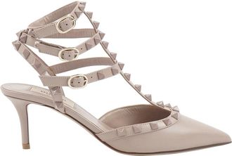 Valentino Pumps, female, Gray, Size: 6 1/2 US Rockstud Leather Slingback Pump