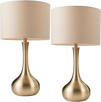Loops 2 PACK - Touch Dimmer Table Lamp Brass & Taupe Shade Metal Bedside Reading Light