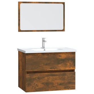 vidaXL Set De Muebles Ba&ntilde;o 2 Pzas Madera Contrachapada Roble Ahumado Vidaxl