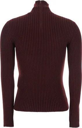 Max Mara Womens Bordeaux Turtleneck Sweater With Ribbed Design Wool Tops Top