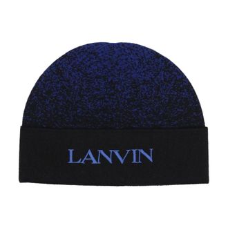 Lanvin Wollen Beanie met Geborduurd Logo - Dames - Hoeden - Blauw - ONE Size - Wol - Accessoires