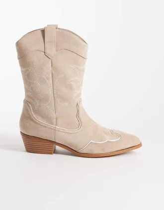 Glamorous Stivaletti western bassi in camoscio sintetico color talpa-Neutro
