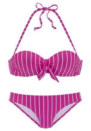 Vivance B&uuml;gel-Bandeau-Bikini VIVANCE, Damen, Gr. 36, Cup A, lila (beere, creme), Recycling-Polyamid, l&auml;ngsgestreift, Bikini-Sets B&uuml;gel-Bandeau-Bikini, mit Zie