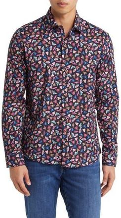 Stone Rose Moth Print Button-Up Shirt in Navy at Nordstrom Rack, Size Xxx-Large