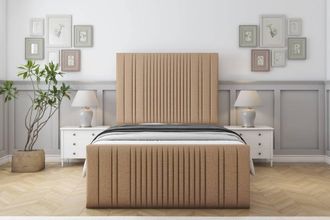 Sloomy Kingsley Dumfries Frame-Mattress - 50 Upholstered Headboard in Light Brown | Size: Small Double