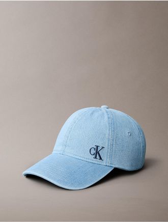 Calvin Klein Mens Washed Denim Embroidered Logo Baseball Cap - Blue