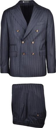 Lab 001 Grey Polyester-Viscose Double-Breasted Formal Suit