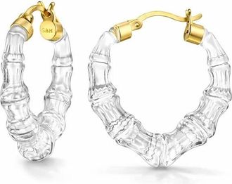 Gold & Honey Womens Mini Heart Bamboo Hoop Earrings In Clear