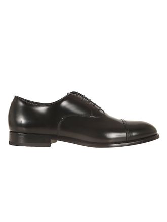 Doucal's Black Brushed Leather Cap Toe Derby Shoes