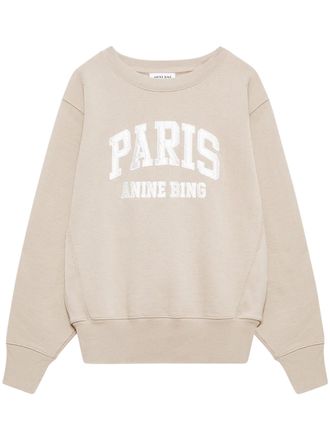 Anine Bing Relaxed Fit Cropped Beige Sweatshirt