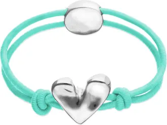 UNOde50 Elastic Thread Bracelet with Sterling Silver Plated Heart in Turquoise at Nordstrom, Size Medium