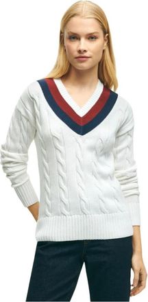 Brooks Brothers Supima Katoenen Tennis Trui - Dames - V-hals truien - Wit - M - Katoen - Truien & Vesten