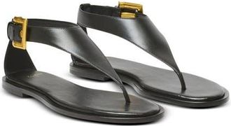 Balmain Anthem flat toe-post sandals in lambskin leather in Black at Nordstrom, Size 38