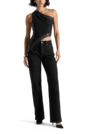 Mani&egrave;re De Voir Kalie Suede Boyfriend Jeans in Black at Nordstrom, Size 12