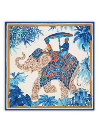 Ferragamo India-print silk scarf - Blue
