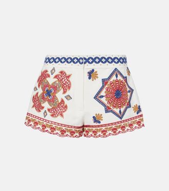 Farm Rio Embroidered cotton-blend shorts