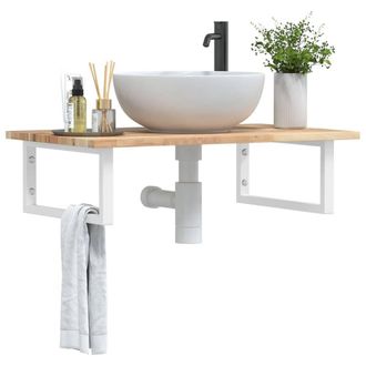 Berkfield Home Basin Shelf Wall Mounted Steel & Solid Wood Acacia in Brown