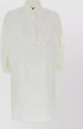Valentino Garavani poplin shirt dress embroidery high collar puff sleeves