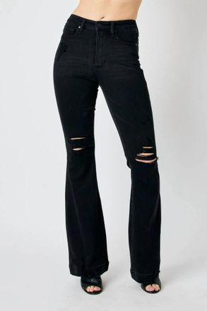 Judy Blue High Waist Tummy Control Destroy Flare Jeans In Black