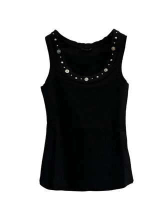 Versace Black Ribbed Studded Decorative Button Top