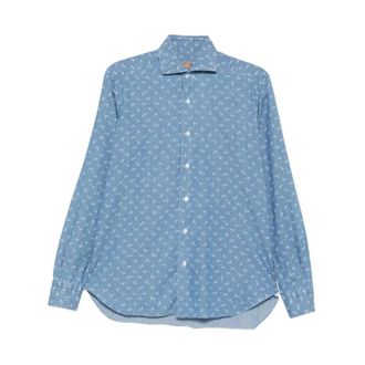 Barba Casual Shirts, male, Blue, Size: 3XL Floral-print Long-sleeve Shirt