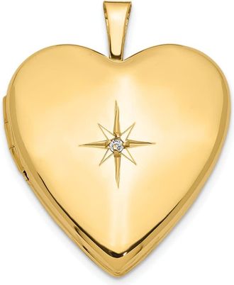 Diamond2Deal 14k Yellow Gold Diamond Star 20mm Heart Locket