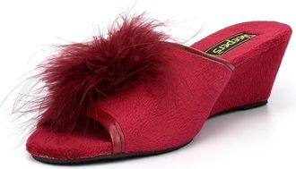 Generic Womens Jewelled Rosette Boa Wedge Mule Slippers Ladies Mule Slippers Womens Wedge Heel Slippers Ladies Wedges Womens Mules Ladies Mules 4 UK Burgundy