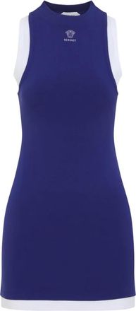 Versace Vintage Jurk - Dames - Korte kleedjes - Blauw - XS - Katoen - Kleedjes