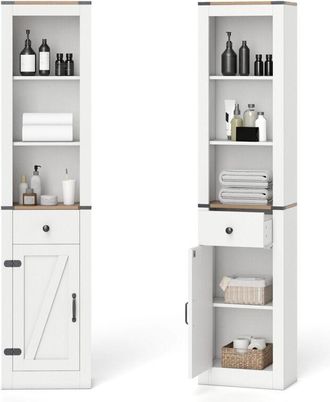 Costway 173cm Tall Bathroom Cabinet Narrow Slim Storage Organizer Unit-White